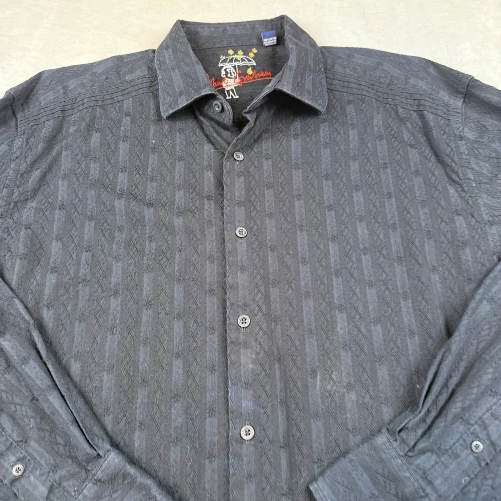 Robert Graham 2XL Black Striped Textured Long Sleeve‎ Button Down Shirt